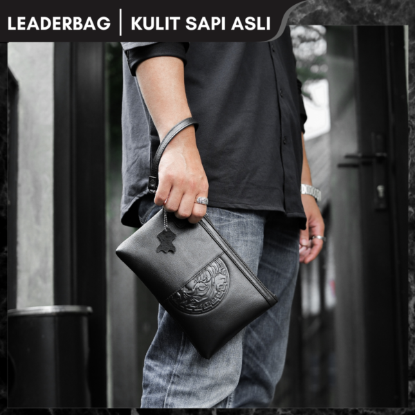 Handbag Pria Kulit Sapi Asli Hitam Premium LIGER