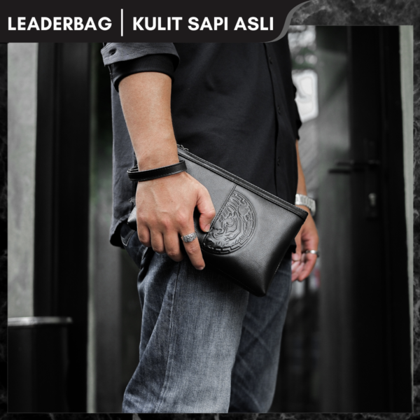 Handbag Pria Kulit Sapi Asli Hitam Premium LIGER