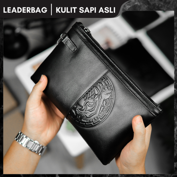 Handbag Pria Kulit Sapi Asli Hitam Premium LIGER